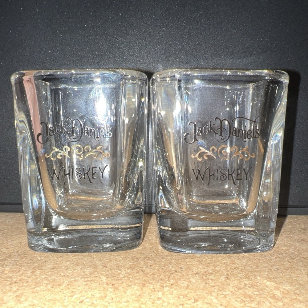 Jack Daniel's Whiskey Square Rocks Glasses Set of 2 Heavy Base Tumblers barware